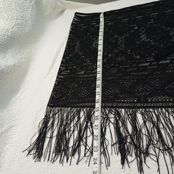 Black Sheer Lace Fringe Swim Cover-Up Sarong Womens One Size - Picture 7 of 10
